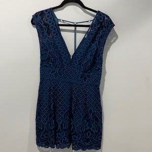 Blue, open-back free people cocktail dress